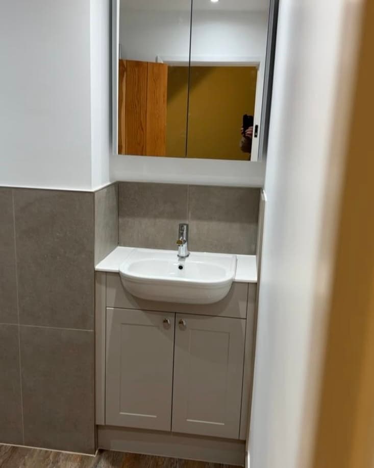 Vanity basin with mirrored cabinet